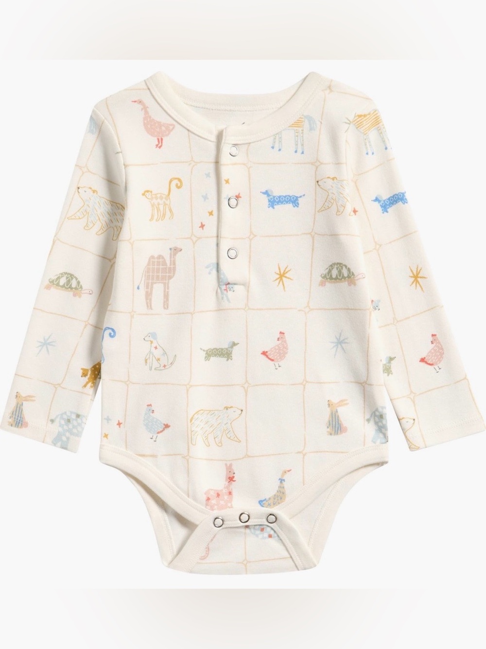 Pehr Organic Cotton Henley Bodysuit - 6-12M - Animal Shuffle